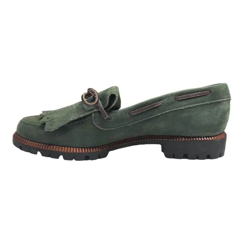 Bally leather slip on green loafer's with tassel size 2.5
